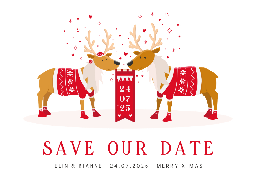 Grappige kerst Save the Date kaart met rendieren illustratie - Kerstkaarten Kerstkaarten - Grappige kerst Save the Date kaart met rendieren illustratie
