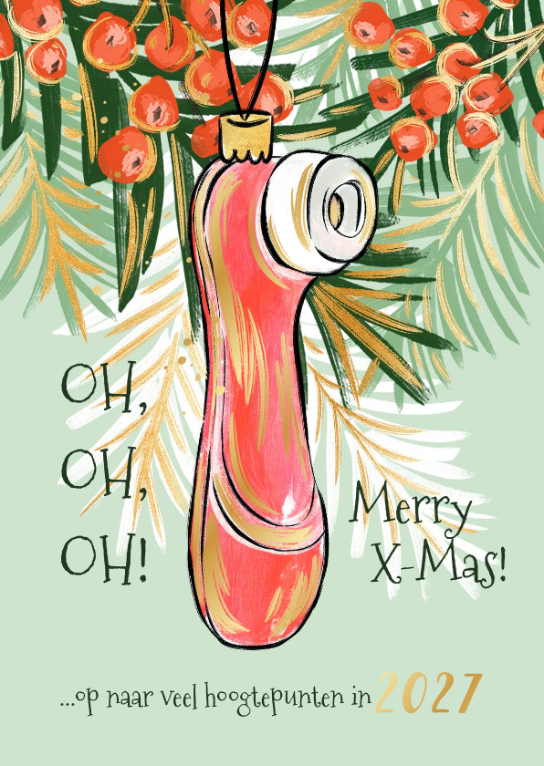 Grappige kerstkaart 'hoogtepunten' kersttak satisfyer goud - Kerstkaarten Kerstkaarten - Grappige kerstkaart 'hoogtepunten' kersttak satisfyer goud