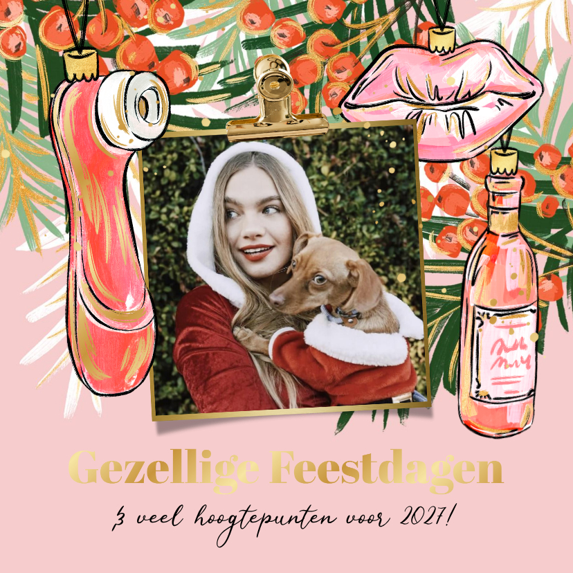 Grappige kerstkaart 'hoogtepunten' satisfyer botanisch foto - Kerstkaarten Kerstkaarten - Grappige kerstkaart 'hoogtepunten' satisfyer botanisch foto