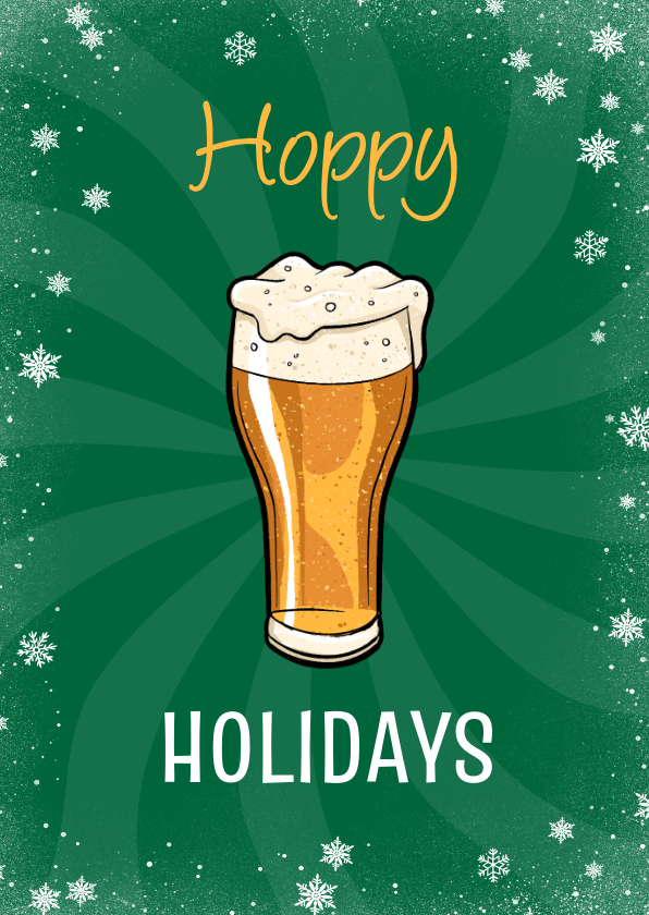 Grappige kerstkaart hoppy holidays bier sneeuwvlokken - Kerstkaarten Kerstkaarten - Grappige kerstkaart hoppy holidays bier sneeuwvlokken