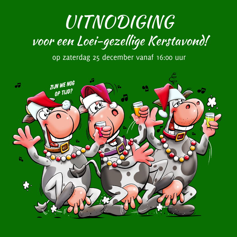 Kerstkaarten - Grappige kerstkaart met feestende koeien met een drankje