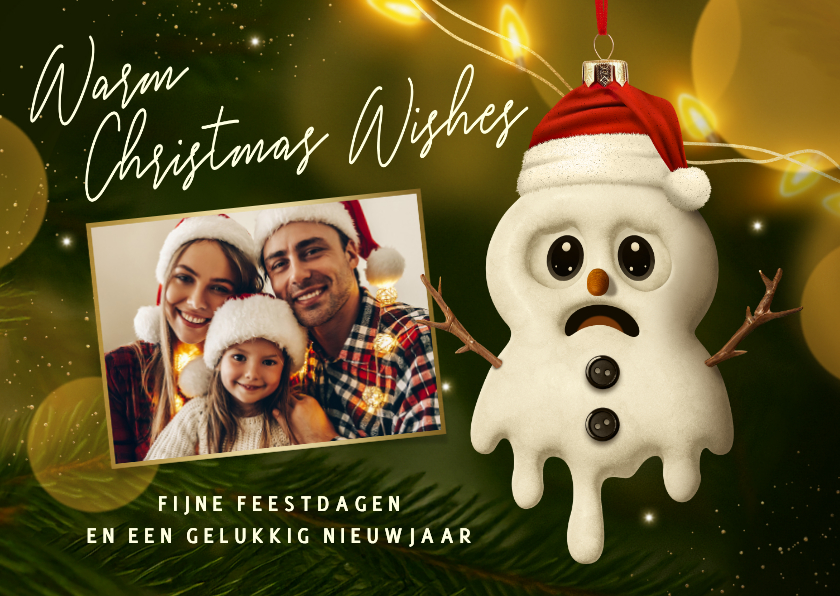 Grappige kerstkaart met foto en sneeuwpop - Kerstkaarten Kerstkaarten - Grappige kerstkaart met foto en sneeuwpop
