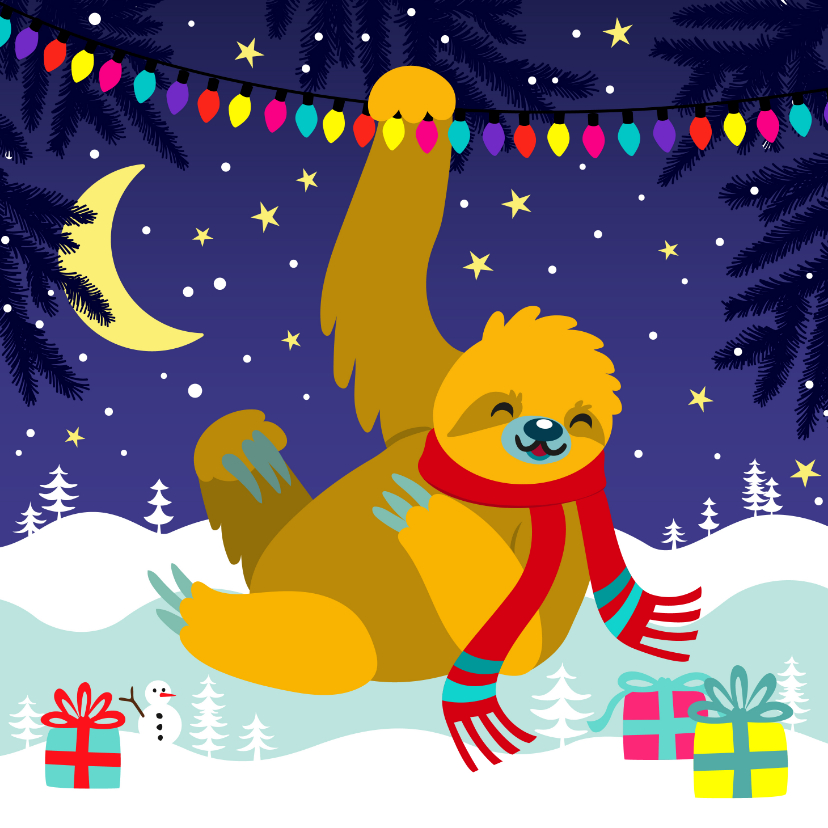 Grappige kerstkaart met luiaard in de sneeuw - Kerstkaarten Kerstkaarten - Grappige kerstkaart met luiaard in de sneeuw