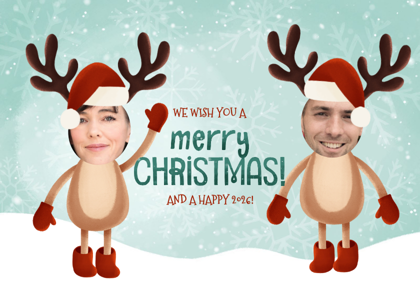 Grappige kerstkaart met z'n twee verkleed als rendier - Kerstkaarten Kerstkaarten - Grappige kerstkaart met z'n twee verkleed als rendier