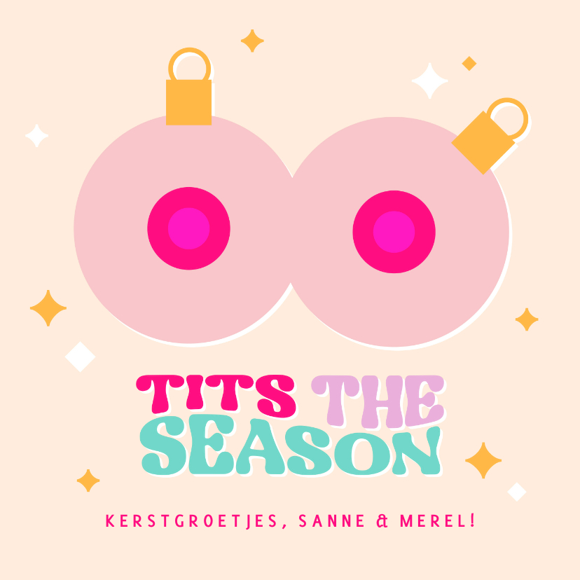 Kerstkaarten - Grappige kerstkaart Tits the season met borsten kerstballen