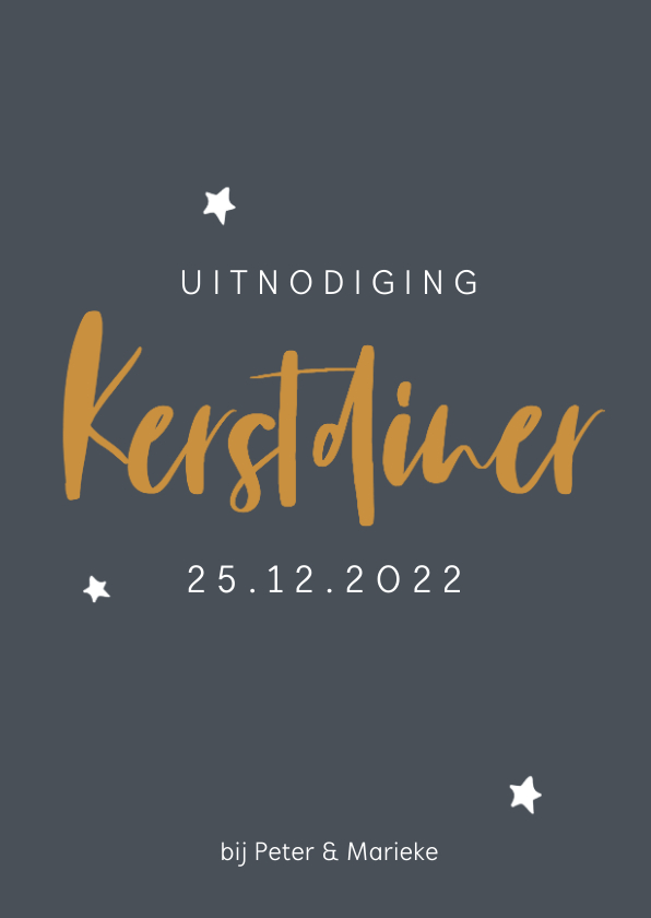 Grijsblauwe kerstdiner uitnodiging met okergele letters - Kerstkaarten Kerstkaarten - Grijsblauwe kerstdiner uitnodiging met okergele letters