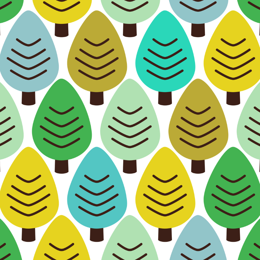 Groen blauw retro bomen natuur patroon - Kerstkaarten Kerstkaarten - Groen blauw retro bomen natuur patroon