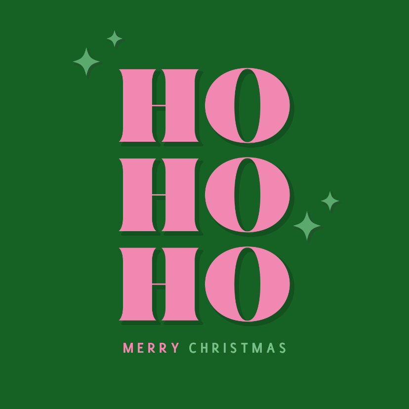 Kerstkaarten - Groen met roze trendy kerstkaartje ho ho ho