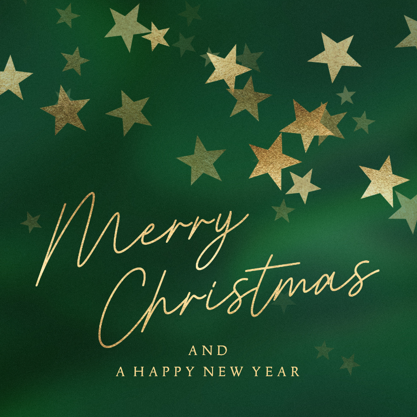 Kerstkaarten - Groene kerstkaart gouden sterren