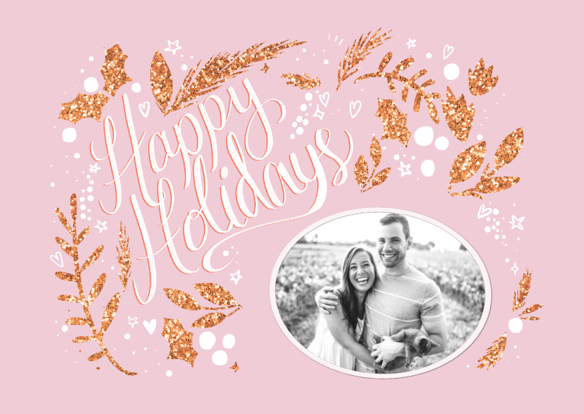 Happy Holidays roze met foto - Kerstkaarten Kerstkaarten - Happy Holidays roze met foto