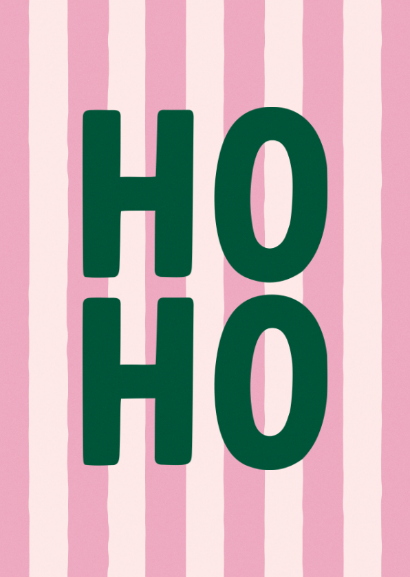 Kerstkaarten - Hip en trendy kerstkaartje roze streep ho ho met groen