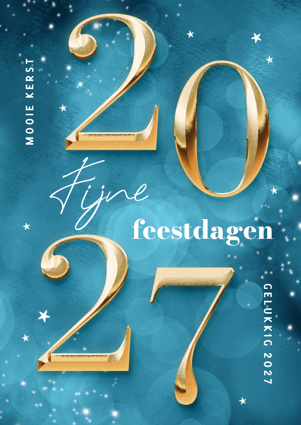 Hippe blauwe kerstkaart cijfers 2027 goud sprankelend - Kerstkaarten Kerstkaarten - Hippe blauwe kerstkaart cijfers 2027 goud sprankelend