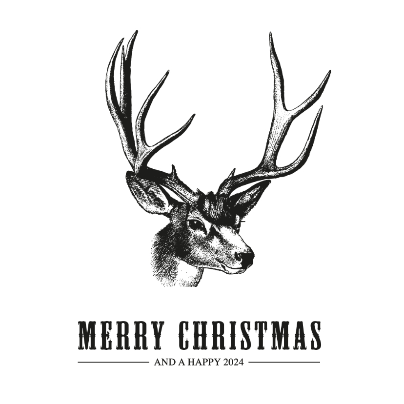 Hippe en stoere vintage kerstkaart met tekening van een hert - Kerstkaarten Kerstkaarten - Hippe en stoere vintage kerstkaart met tekening van een hert