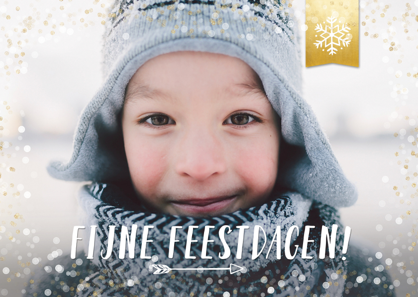 Hippe enkele kerstkaart met grote foto en goud-wit confetti - Kerstkaarten Kerstkaarten - Hippe enkele kerstkaart met grote foto en goud-wit confetti