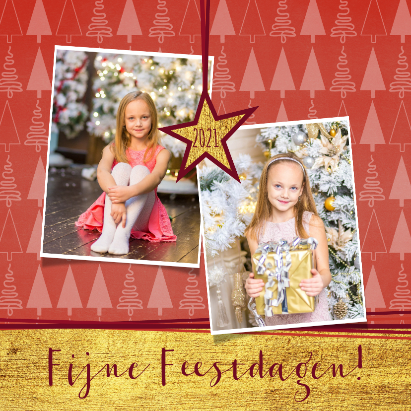 Hippe foto kerstkaart goud rood kerstboom - Kerstkaarten Kerstkaarten - Hippe foto kerstkaart goud rood kerstboom