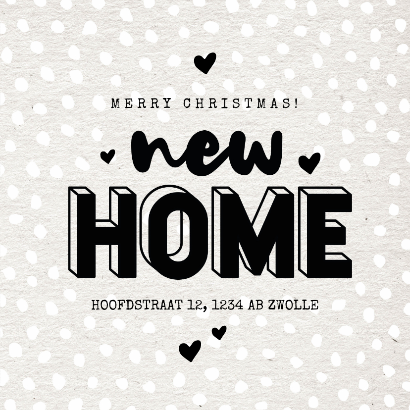 Kerstkaarten - Hippe kerst verhuiskaart new home hartjes en sneeuw