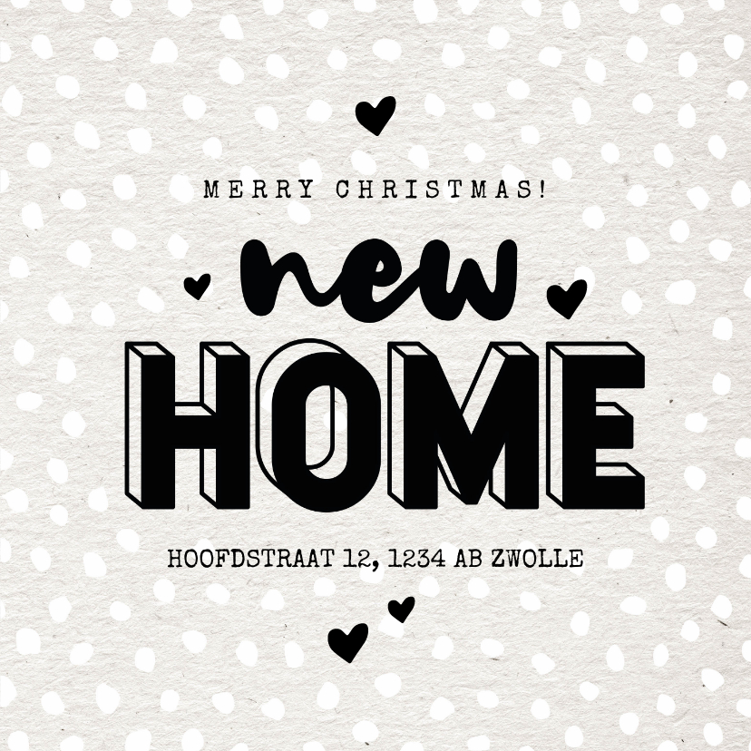 Hippe kerst verhuiskaart new home hartjes en sneeuw - Kerstkaarten Kerstkaarten - Hippe kerst verhuiskaart new home hartjes en sneeuw