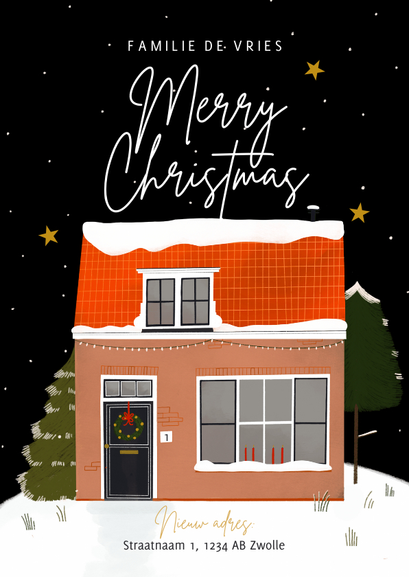 Hippe kerst-verhuiskaart nieuwe woning sneeuw merrychristmas - Kerstkaarten Kerstkaarten - Hippe kerst-verhuiskaart nieuwe woning sneeuw merrychristmas