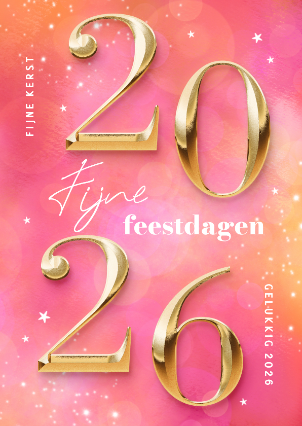 Kerstkaarten - Hippe kerstkaart cijfers 2026 goud roze sprankelend