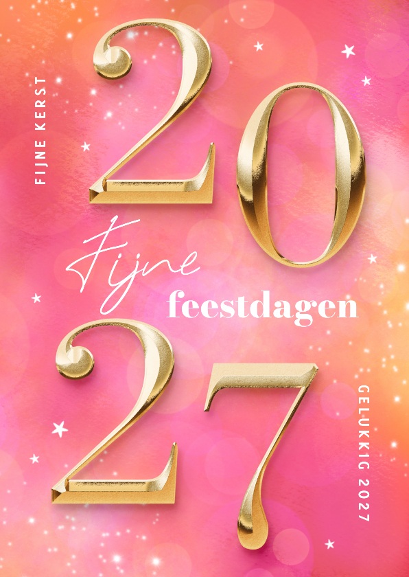 Hippe kerstkaart cijfers 2027 goud roze sprankelend - Kerstkaarten Kerstkaarten - Hippe kerstkaart cijfers 2027 goud roze sprankelend