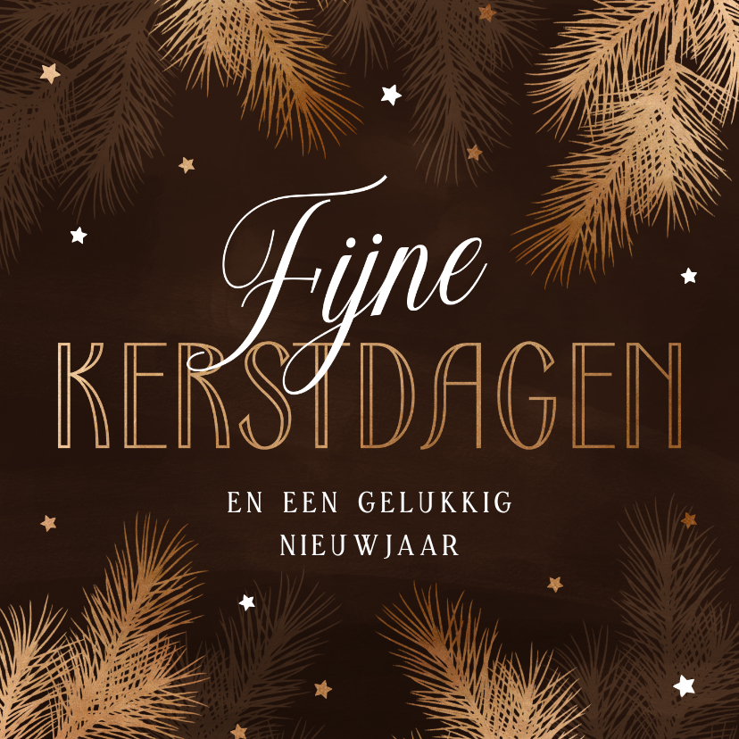 Kerstkaarten - Hippe kerstkaart dennentakjes goudlook