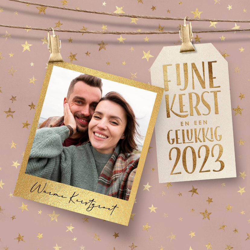 Hippe kerstkaart foto en sterren oud roze 2023 - Kerstkaarten Kerstkaarten - Hippe kerstkaart foto en sterren oud roze 2023