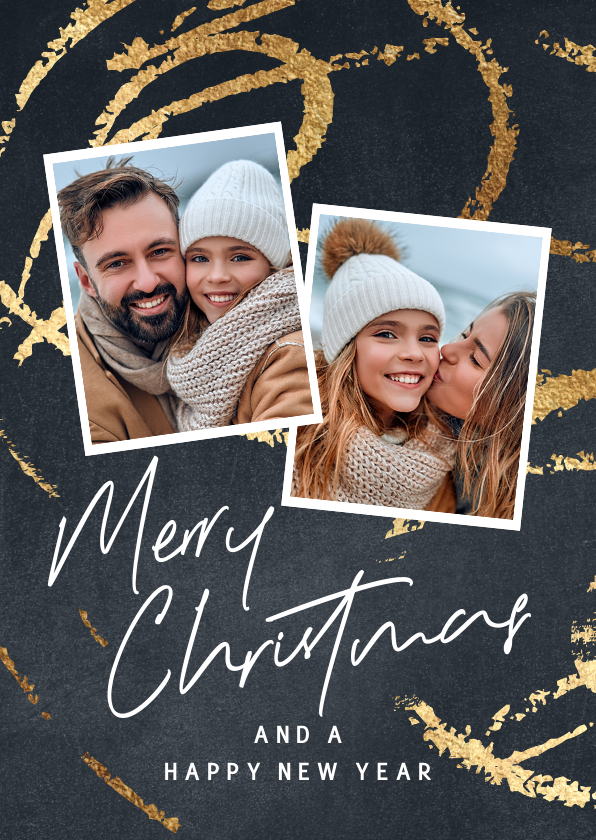 Hippe kerstkaart gouden verfstrepen met foto - Kerstkaarten Kerstkaarten - Hippe kerstkaart gouden verfstrepen met foto