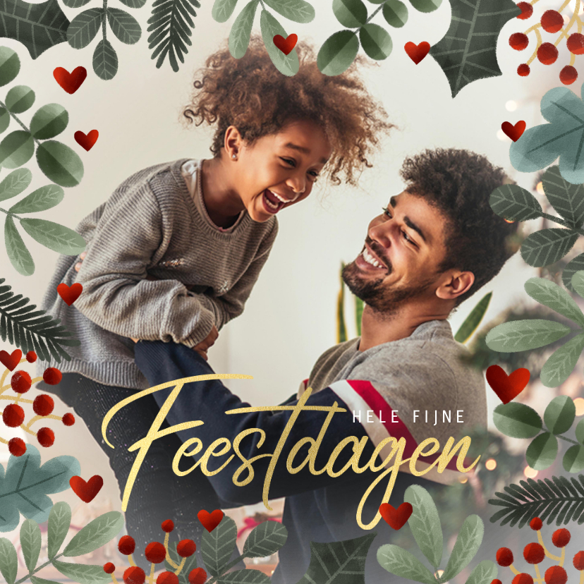 Kerstkaarten - Hippe kerstkaart grote foto, kerstkader 'Fijne Feestdagen'