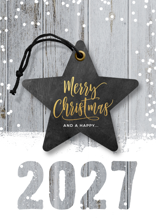 Hippe kerstkaart hout en ster 2027 - Kerstkaarten Kerstkaarten - Hippe kerstkaart hout en ster 2027