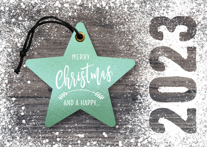 Hippe kerstkaart kerst ster op hout mint groen - Kerstkaarten Kerstkaarten - Hippe kerstkaart kerst ster op hout mint groen