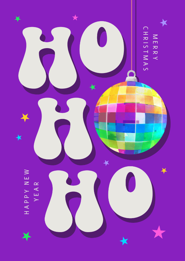 Kerstkaarten - Hippe kerstkaart met discobol kerstbak ho ho ho