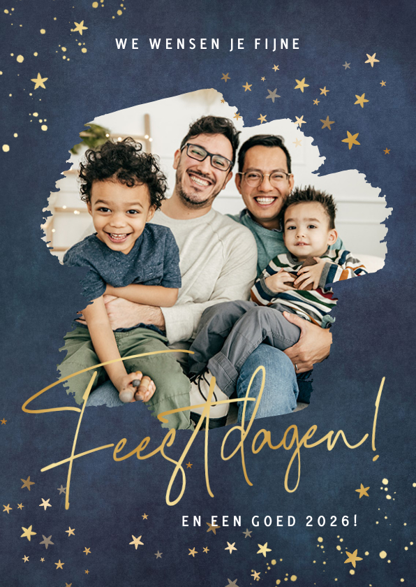 Hippe kerstkaart met eigen foto en gouden sterretjes - Kerstkaarten Kerstkaarten - Hippe kerstkaart met eigen foto en gouden sterretjes