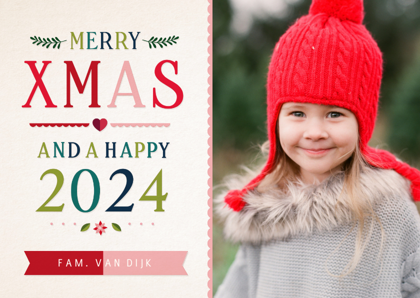 Hippe kerstkaart met eigen foto en vrolijk gekleurde tekst - Kerstkaarten Kerstkaarten - Hippe kerstkaart met eigen foto en vrolijk gekleurde tekst