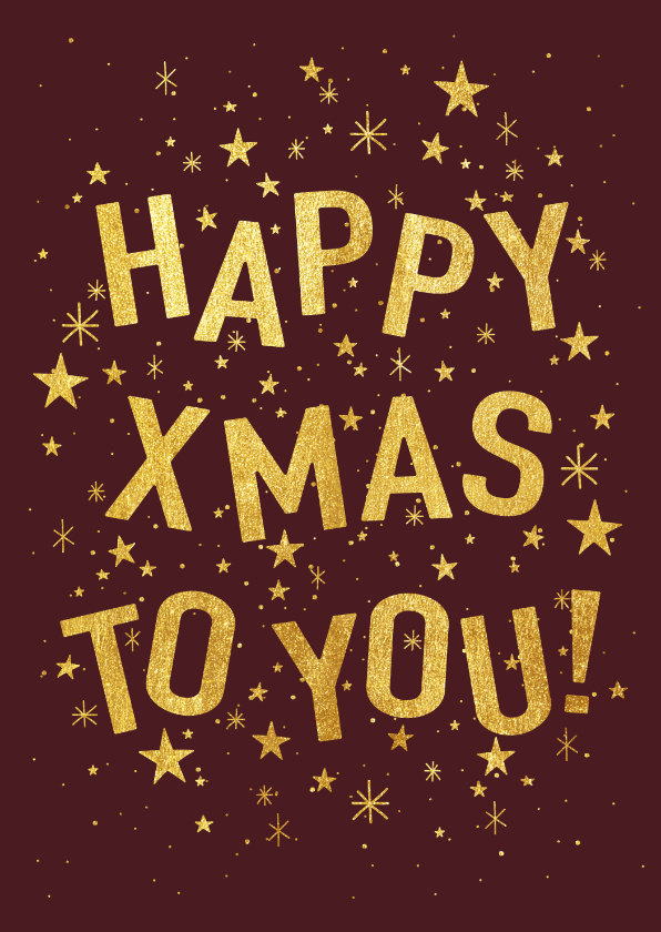 Hippe kerstkaart met speelse typografie en sterren - Kerstkaarten Kerstkaarten - Hippe kerstkaart met speelse typografie en sterren
