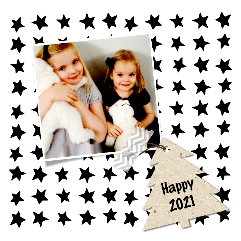 Hippe kerstkaart met sterren en eigen foto - Kerstkaarten Kerstkaarten - Hippe kerstkaart met sterren en eigen foto