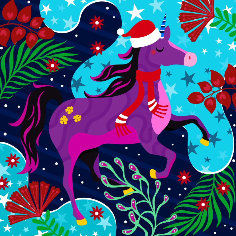 Kerstkaarten - Hippe kerstkaart met unicorn 