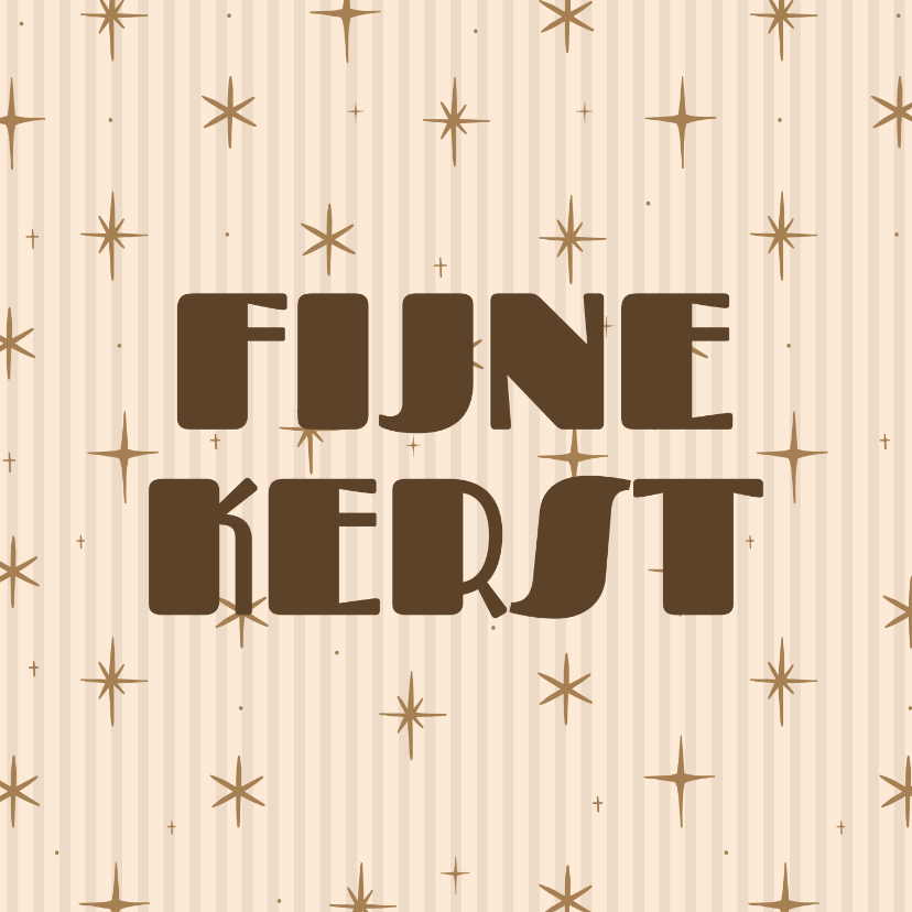 Kerstkaarten - Hippe kerstkaart streepjes met sterren fijne kerst beige