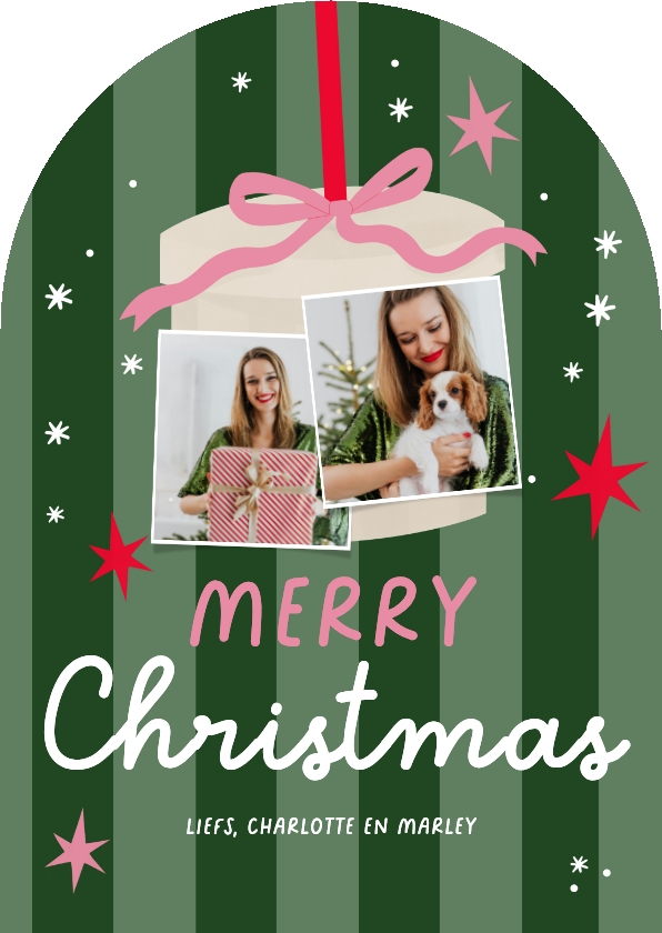 Hippe kerstkaart strepen strikje sterren merry christmas - Kerstkaarten Kerstkaarten - Hippe kerstkaart strepen strikje sterren merry christmas