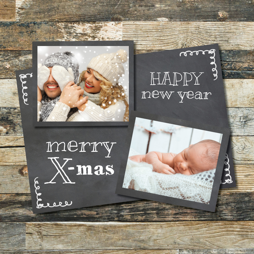 Hippe krijtbord kerstkaart - foto collage - Kerstkaarten Kerstkaarten - Hippe krijtbord kerstkaart - foto collage