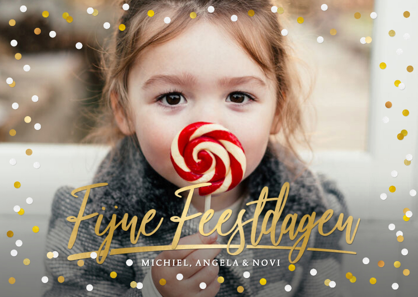 Hippe liggende kaart met grote foto kader met confetti - Kerstkaarten Kerstkaarten - Hippe liggende kaart met grote foto kader met confetti