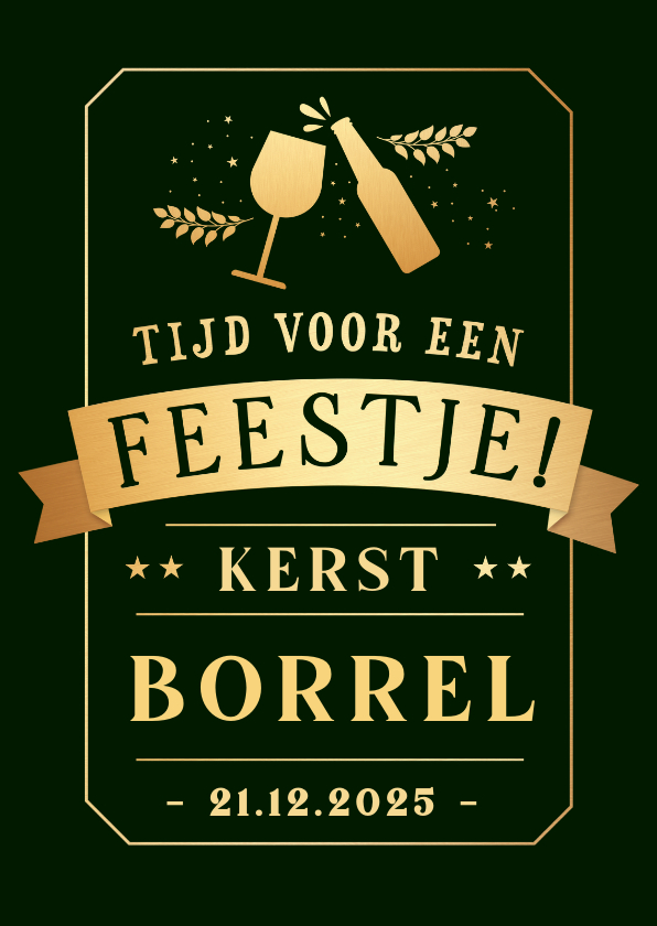 Kerstkaarten - Hippe staande uitnodiging kerstborrel in krijtbord stijl