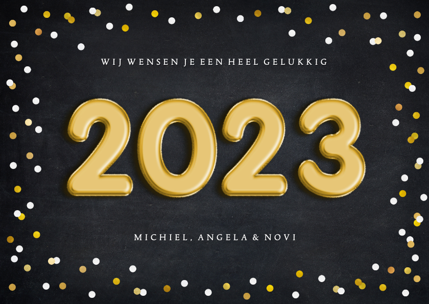 Hippe zwarte kerstkaart met folieballon 2023 - Kerstkaarten Kerstkaarten - Hippe zwarte kerstkaart met folieballon 2023