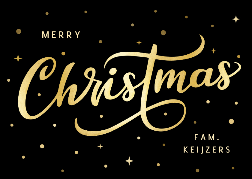 Kerstkaarten - Hippe zwarte kerstkaart met goudlook letters merry christmas