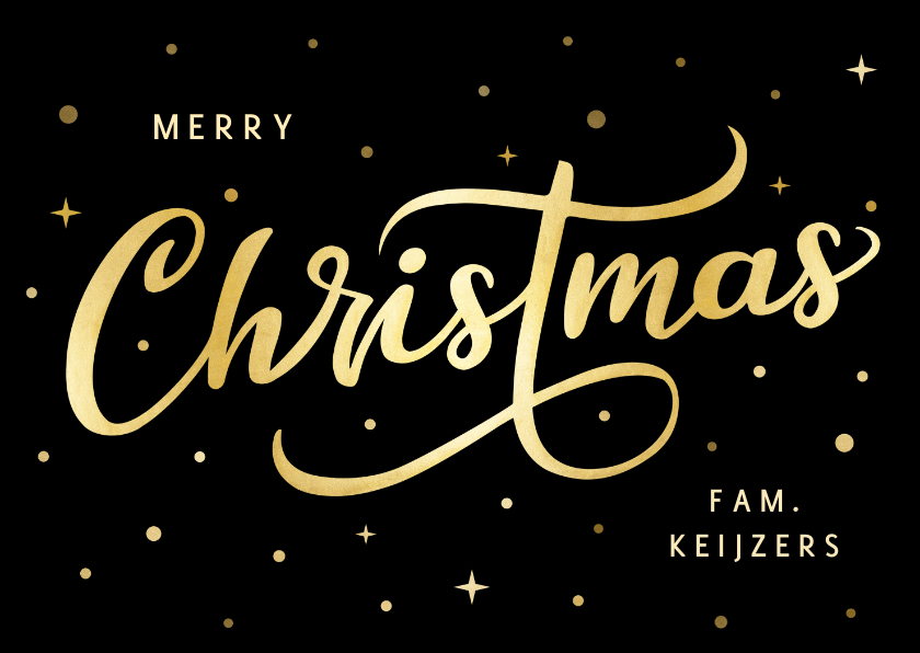 Hippe zwarte kerstkaart met goudlook letters merry christmas - Kerstkaarten Kerstkaarten - Hippe zwarte kerstkaart met goudlook letters merry christmas