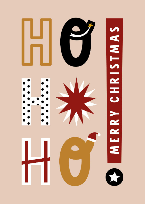 Kerstkaarten - Ho Ho Ho vrolijke letters
