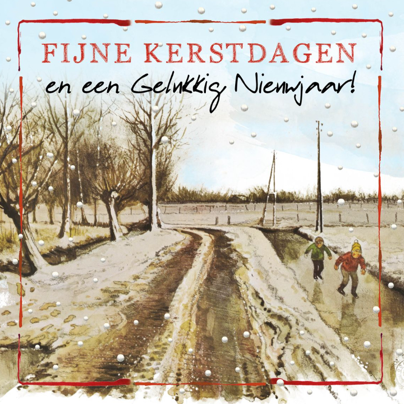 Hollandse kerstkaart met schaatsende kinderen - Kerstkaarten Kerstkaarten - Hollandse kerstkaart met schaatsende kinderen