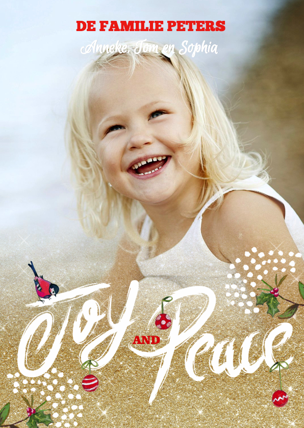 Joy and Peace kerstkaart Goud - Kerstkaarten Kerstkaarten - Joy and Peace kerstkaart Goud