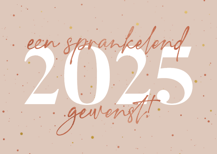 Kerskaart sprankelend 2025 gewenst koperlook Kaartje2go
