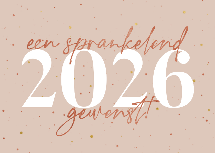 Kerstkaarten - Kerskaart sprankelend 2026 gewenst koperlook