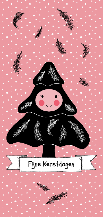 Kerst boompje zwart roze - HR - Kerstkaarten Kerstkaarten - Kerst boompje zwart roze - HR